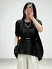 Camiseta de alta calidad Miyake para mujer, de manga corta plisada, cuello redondo, con dobladillo irregular, corte holgado, adelgazante y elegante