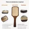 Pente de Madeira para Massagem no Couro Cabeludo, Pente com Airbag para Alisar o Cabelo, Pente de Cabeleireiro, Pente com Almofada de Ar para Terapia Capilar, Pente Volumizador, Pente de Estudante