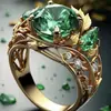 Anillo Nuevo Producto Transfronterizo Europeo y Americano Súper Moderno, Diseño Floral Creativo, Sensación de Alta Gama, Anillo de Diamante Esmeralda para Mujer, Joyería Más Vendida en Temu