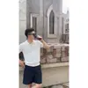 Estilo Old Money Polo de Punto con Cuello Henry Manga Corta para Hombre Verano Camiseta de Cuello Campana de Alta Calidad Retro Americano