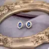 Pendientes de botón de plata de ley S925 estilo francés, elegantes, ovalados, con circonita azul marino, para mujer, nicho, lujo ligero, retro, moda, versátiles