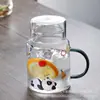 Copo de Vidro Atacado, Bule de Água Fria Cartoon Resistente a Altas Temperaturas, Bule de Água Fria para Uma Pessoa, Novo Copo de Camada Dupla, Copo Fofo com Canudo