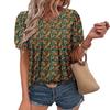 2025 Estación Independiente Europea y Americana de Amazon Nuevo Estampado Floral Cuello Redondo Agujero de Flor Camiseta Casual Manga Corta Flor Plegada Mujer