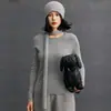 Suéter de Cachemira para Mujer Cuello Redondo Casual Sencillo Holgado Versátil Estilo Urbano Tejido de Cachemira Otoño e Invierno Nuevo Tejido Interior