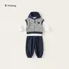 Roupa Infantil Bangxuan Outono Casual Moletom com Capuz Listrado Camiseta para Meninas Calça de Moletom Conjunto de Três Peças para Meninos Roupa Infantil