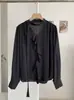 KEKEZOON Camisa de Manga Longa Lisa Elegante e Delicada Estilo Coreano Outono com Decote V Babados e Design de Fita 8739