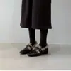 Coleção de inverno estilo coreano: sapatos de bico quadrado pequenos, com salto grosso, peludos, de peça única, retrô e versáteis, quentes e forrados com fleece, mocassins pequenos de couro para mulheres