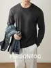 Camiseta de Manga Larga para Hombre, Cuello Redondo, Color Sólido, Base, Lujosa, Estilo de los 80s, Alto Recuento de Hilos, Lyocell, Amoníaco Líquido, Mercerizada, Colección Primavera/Otoño 2026