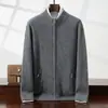 Cardigã de Cashmere Espesso de Inverno para Homens, Gola Alta, Zíper, com Bolsos, Suéter de Lã, Casaco Quente de Tricô Casual Solto