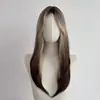 Peluca de moda transfronteriza para mujer de AliExpress con flequillo escalonado, cabello largo liso de seda mate, gorra de red de rosa, en stock