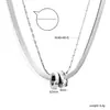 Collar con Anillo Doble Círculo Cadena Lisa Transfronterizo Europeo y Americano con Diamantes, Cadena Doble Hoja de Caja Acero Inoxidable Chapado en Oro de 18K Fabricante de Joyería