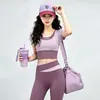 Conjunto de yoga bicolor para mujer, corte ajustado, manga corta, pantalón largo, ropa de entrenamiento de Pilates, ropa profesional para fitness