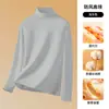 Camiseta Base de Modal Dupla Face Escovada com Gola Alta para Homem, 280g, Nova Camiseta de Manga Longa Outono/Inverno, Top Quente