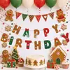Banner navideño de cumpleaños transfronterizo, elementos de árbol de Navidad, hombre de jengibre, pancarta de letras, adornos colgantes en espiral, adorno para pastel y arreglo decorativo