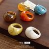 Anillo Geométrico Ovalado de Resina Degradada Moda Versátil Retro Anillo para el Dedo Índice Elegante de Alta Gama Joyería Simple para Mujeres
