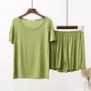 Conjunto casual de modal leve de manga curta para o verão para mulheres plus size, pijama casual de duas peças com shorts, modelagem solta, tamanho grande