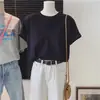 Camiseta de algodão puro estilo americano, gola redonda, ombro normal, manga curta, modelo novo de verão 2026, corte solto, modelagem que afina, top casual para casal