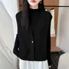 Elegante colete de tricô 100% lã para mulheres, gola V, sem mangas, fecho de um botão, corte solto, efeito emagrecedor, versátil para usar em camadas, disponível para dropshipping