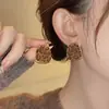 Pendientes Retro Estampado Leopardo Flocado Otoño e Invierno Nuevos Pendientes Geométricos Circulares de Gama Alta Pendientes Cuadrados de Terciopelo Femeninos
