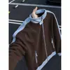 Moletom com blocos de cor azul marinho e gola alta para homens e mulheres, jaqueta de beisebol estilo universitário para primavera e outono, casaco esportivo cleanfit, moderno