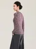 Suéter top de manga larga a rayas vintage de punto fino de lana merino ultrafina de 2613310-16 agujas para principios de otoño