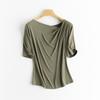 Camiseta de punto acanalado estilo francés con cuello de pico, transpirable y sencilla, de seda, manga corta, venta al por mayor de tops de seda para mujer, Primavera/Verano 2026