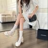 Zapatos de Cuero Suave con Hebilla, Punta Redonda, Lazo, Tacón Grueso para Mujer, Sabor a Matcha, Leche Congelada Dulce, Nuevos para Primavera y Verano, con Perlas