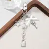 Chaveiro de Prata Tendência Y2K Simples Moda Chave e Cadeado Estrela Fita Laço Casal Pingente de Bolsa