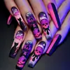 Gato Esqueleto Morado de Halloween Murciélago Castillo 24 Piezas Moda Europea y Americana Uñas Postizas Venta Caliente Transfronteriza Arte de Uñas