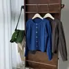 Cardigã de tricô grosso e macio estilo retrô coreano com gola redonda para mulheres, nova coleção outono/inverno, com mangas raglan, jaqueta suéter de comprimento curto
