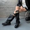 Botas Europeias 2025 de Ballet com Cadarço Franzidas de Cano Médio Ajuste Slim Botas Western Slouch Vintage para Mulheres
