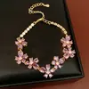 Pulseira Flor de Zircônia Banhada a Ouro Real 18K, Pulseira de Luxo Leve Nicho de Alta Qualidade, Joia de Moda Exquisita e Estilosa