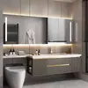 Lavabo de Mano para Baño Inodoro Extensión Pizarra Cerámica Lavabo Integrado sin Costuras Combinación de Gabinete de Baño Estilo Hotel