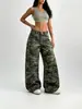 Calça de moletom casual à venda no atacado, estilo americano, cintura elástica, estampa de camuflagem rachada, calça para caminhada, calça comprida, extra longa