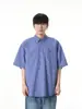 Camisa de manga corta a cuadros azules bordada retro estilo americano para hombre y mujer, informal, holgada, de alta gama, de verano.