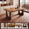 Mesa de jantar maciça estilo francês, conjunto retangular de mesa e cadeiras de jantar estilo retrô, mesa de jantar e escrivaninha integradas para sala de estar, sala de jantar e casa de temporada