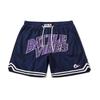 Pantalones cortos deportivos bordados retro americanos para hombres y mujeres, de marca de moda, holgados, de malla, transpirables, de color azul, con borde cruzado.