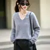 26 Suéter Básico de Lana con Cuello en V, Sin Costuras, Forro de Felpa, Otoño/Invierno para Mujer, Suéter de Punto Holgado y Casual