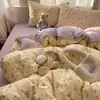 Juego de ropa de cama de cuatro piezas de terciopelo de leche para otoño e invierno, funda de edredón de terciopelo coral gruesa de doble cara de una pieza, juego de tres piezas de sábana de franela
