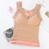 Nuevo chaleco cálido de otoño e invierno para mujer, con terciopelo, acolchado, de encaje, doble sin costuras, ropa interior básica sin costuras con almohadilla en el pecho