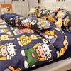 Funda Nórdica de Oso Americano de Dibujos Animados de Cuatro Piezas para Cama de 1.8 Ropa de Cama Individual para Dormitorio de Estudiante Sábana Juego de Tres Piezas Lijado