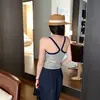 Camisola a rayas color block con copas para mujer, estilo coreano de verano, diseño moderno, corte ajustado, adecuada para usar como prenda exterior