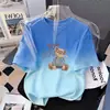 Camiseta de Manga Curta para Meninas de Verão Nova Estampa Degradê Roupas Infantis para Crianças Maiores Confortável e Estilosa Gola Redonda