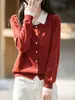 Suéter de punto grueso de lana finamente hilada con cuello polo, bloques de color, estilo de dos piezas falso, para mujer, nuevo estilo otoño e invierno, abrigo casual holgado y versátil
