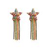Europa y Estados Unidos exagerados aretes de borla de estrella de aleación con diamantes de imitación creativos largos de estrella de cinco puntas con aretes de perlas aretes al por mayor
