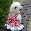 Ropa para perros para primavera y verano, ropa para gatos para verano, ropa a cuadros para exteriores para mascotas con accesorio para correa, ropa estilo falda para Teddy