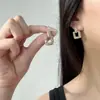 Brincos Stud Quadrados Geométricos Super Brilhantes de Diamante Completo Estilo Coreano Moda de Nicho Temperamento Personalidade Minimalista Tendência Artesanato Pesado Brincos