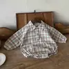 INS Camisa de Cuadros Estilizada de Primavera y Otoño para Bebé Ropa de Conejo para Niños y Niñas Traje de Gateo de Cuadros de un Solo Botón para Bebé