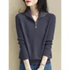 Suéter de punto casual para mujer, con media cremallera, cuello alto, mangas largas, corte ajustado, suave y cálido, top simple y versátil
