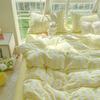 Estilo Fuji Ins Blogger Japonés Algodón Nube Amigable con la Piel Cama Cuatro Piezas Rayas Simples Tres Piezas Sábana Funda de Cama